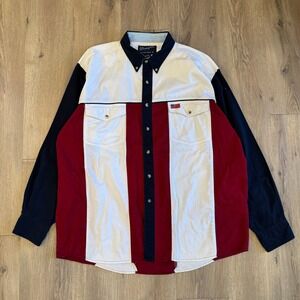 Vintage Wrangler Western Shirt Mens XL Red White Blue Flag Panel Western Style